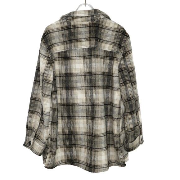 H&M Black & Cream Plaid Shacket Jacket Fleece Casual Jacket Small - Picture 2 of 3